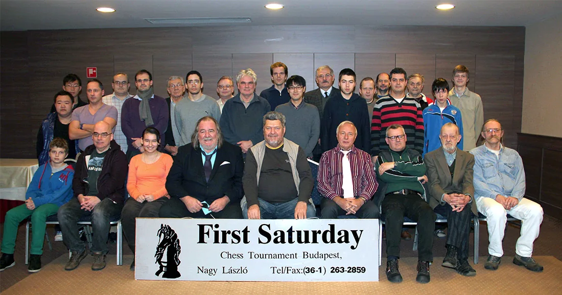 Group photo of participants at the First Saturday December 2014 tournament in Budapest