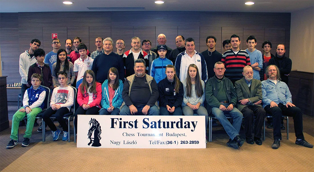 Group photo of participants at the First Saturday March 2014 tournament in Budapest