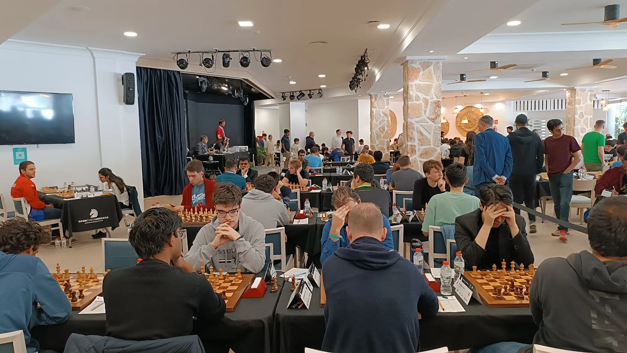 Playing hall at the IV Open Chess Menorca 2025.